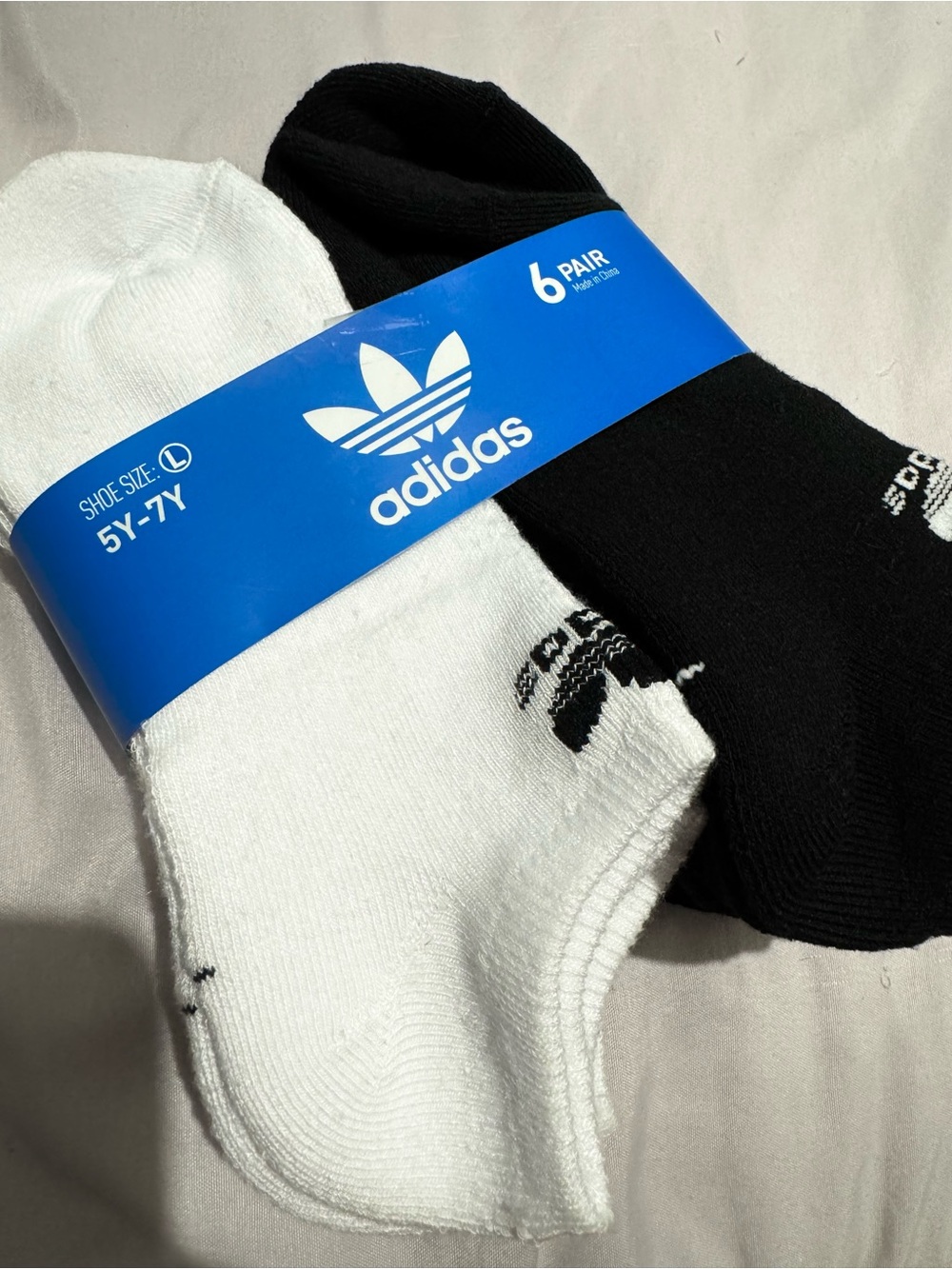 Kids adidas Low-Cut Athletic Socks 6-Pack — Black & White 5-7Y